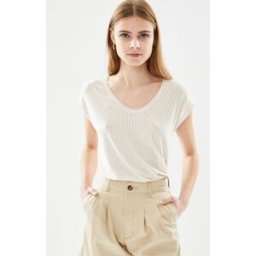 Pcbillo Ss V-Neck Tee Lurex Stripe Ka par Pieces Blanc XL Accessoires