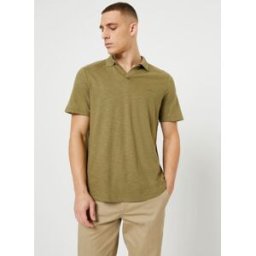 Cotton Linen Open Collar Polo par Calvin Klein Blanc M Accessoires