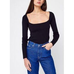 Rib Square-Neck Sweater Ls par Calvin Klein Noir M Accessoires