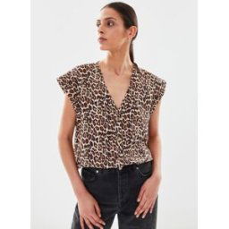 Pcauna Ss V-Neck Top Fc par Pieces Marron XS Accessoires
