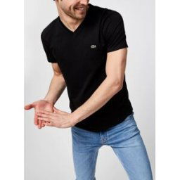 T-shirt col V en jersey de coton par Lacoste Noir S Accessoires