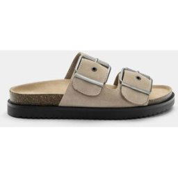 Pull&Bear Sandales Plates Croûte De Cuir Boucles Taupe 35 female