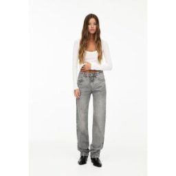 Pull&Bear Jean Droit Taille Moyenne Gris 34 female