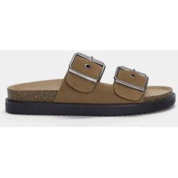 Pull&Bear Sandales Plates Croûte De Cuir Boucles Marron 41 female