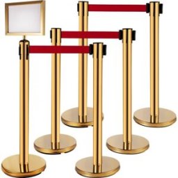 VEVOR Poteau de Guidage Doré 6PCs, Barrière de Balisage pour Contrôle de Foules en Inox avec Ceinture Rétractable Rouge 2 m, pour Délimitation Séparation File d'Attente en Public École Théâtre Hôtel