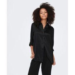 Chemise longue noire effet soie Femme ONLY