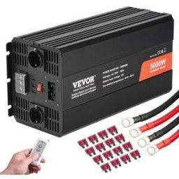 VEVOR Onduleur à onde sinusoïdale modifiée, 5000 W, onduleur CC 12 V à CA 230 V avec 2 prises CA, 2 ports USB, 1 port Type-C, écran LCD et une télécommande pour appareils ménagers à charge élevée