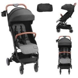 VEVOR Poussette standard pour bébé, poussette pour tout-petit avec dossier réglable 95° à 175° et repose-pieds réglable 0/90° pliable en un clic porte-gobelet sac de transport pour nouveau-né, noir