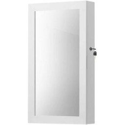 SONGMICS Armoire à bijoux murale miroir, Surface en Blanc + Doublure en Noir