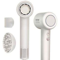 VEVOR Sèche-cheveux haute vitesse avec moteur sans balais 105000 tr/min, 200 millions d'ions négatifs, lumières LED 3 couleurs et 2 vitesses, sèche-cheveux léger avec diffuseur buse pour maison voyage