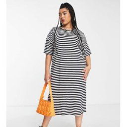 Noisy May Curve - Robe t-shirt mi-longue - Rayures noires et blanches-Multicolore Multicolore 48 female
