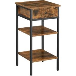 VASAGLE Table de chevet 1 tiroir et 2 étagères, Marron Rustique + Noir