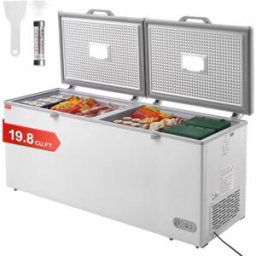 VEVOR Congélateur Coffre 561 L, Grand Surgélateur Autoportant Double Porte Verrouillable Ouverte sur le Dessus, Température Réglable sur 7 Niveaux, Éclairage LED, avec 4 Paniers Amovibles, 6 Roues