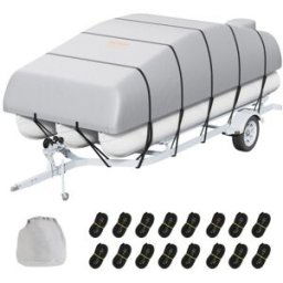 VEVOR Housse de Bateau Ponton de 579 à 609 cm, Bâche de Bateau Imperméable 800D de Qualité Marine et Remorquable, Couverture de Protection avec Housse de Moteur, 16 Sangles à Boucle Coupe-vent, Gris