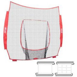 VEVOR Filet d'Entraînement de Baseball Softball 213,4 x 210 cm Filet de Lancement pour Baseball Portable avec 2 Cadres de Cible à 1 et 9 Trous et Sac de Transport pour Lanceur Receveur Extérieur(Net uniquement, sans cadre de support)