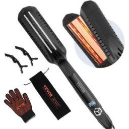 VEVOR Lisseur à cheveux, fer plat en titane 3,8 cm, fer à lisser à double infrarouge avec écran LCD, 19 niveaux de température, fer à cheveux à chauffage rapide pour salon de coiffure, maison, voyage