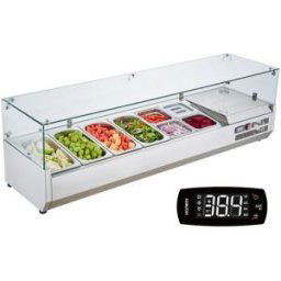 VEVOR Saladette Réfrigérée à Poser 155 W, Vitrine Réfrigérée pour Pizzeria, avec 4 1/3 Casseroles et 4 1/6 Casseroles, Corps en Inox 304 et Couvercle en PC, pour Préparation de Sandwich Ingrédients