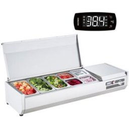 VEVOR Saladette Réfrigérée à Poser 150 W, Vitrine Réfrigérée pour Pizzeria, avec 3 1/3 Casseroles et 4 1/6 Casseroles, Corps en Inox 304, Couvercle en PC, Protection en Inox, pour Ingrédients