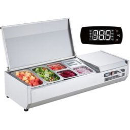 VEVOR Saladette Réfrigérée à Poser 140 W, Vitrine Réfrigérée pour Pizzeria, avec 2 1/3 Casseroles et 4 1/6 Casseroles, Corps en Inox 304, Couvercle en PC, Protection en Inox, pour Ingrédients Cuisine