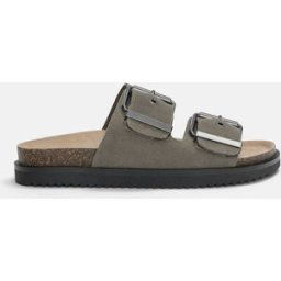 Pull&Bear Sandales Plates Croûte De Cuir Boucles Gris 35 female