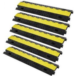 VEVOR Rampe Protection Câble à 2 Canaux 5PCS Passage de Câble au Sol TPU 91,8x25x4,3 cm Passe Câble Ralentisseur Charge 10000 kg avec Couvercle Supérieur Rabattable pour Routes, Parkings, Noir/Jaune