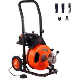 VEVOR Déboucheur Électrique de Canalisation 23 m x 9,5 mm Machine de Nettoyage de Tuyaux Alimentation Auto Nettoyeur Tubes Pro 4 Coupeurs Commande à Pied pour Tuyaux 50-100 mm WC Égouts Toilettes