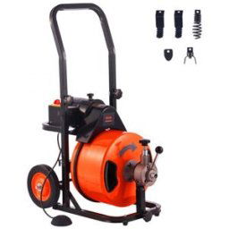 VEVOR Déboucheur Électrique de Canalisation 23 m x 12,7 mm Machine de Nettoyage de Tuyaux Alimentation Auto Nettoyeur Tubes Pro 4 Coupeurs Commande à Pied pour Tuyaux 50-100 mm WC Égouts Toilettes