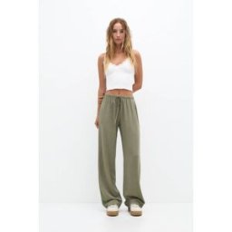 Pull&Bear Pantalon Rustique Basique Kaki moyen M female