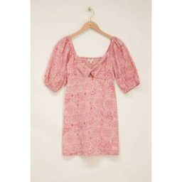Robe roseà motif cachemire et manches bouffantes My Jewellery Blanc/Rose M femme