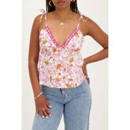 Top blanc avec imprimé floral rose et nœuds papillon My Jewellery Blanc/Rose/Multicolore femme