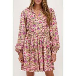 Robe beigeà imprimé fleuri rose et vert My Jewellery Rose/Beige femme