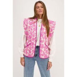 Veste sans manches matelassée beige avec imprimé fleuri rose et violet My Jewellery Rose/Beige femme
