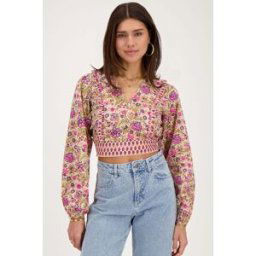 Top beigeà imprimé fleuri vert et rose My Jewellery Rose/Beige femme