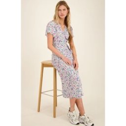 Robe midi portefeuille bleue et fleurie My Jewellery Blanc/Violet/Rose/Multicolore/Vert/Bleu femme