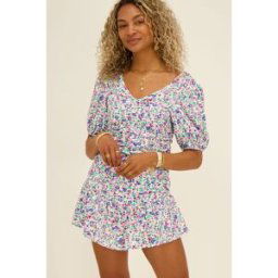 Top plissé blanc fleuri My Jewellery Violet/Vert/Bleu femme