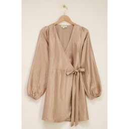 Robe portefeuille métallisée beige effet satin My Jewellery Beige M femme