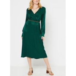 Vis Jacquard Wrap Midi Dress par Tommy Hilfiger Vert 42 Accessoires
