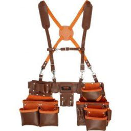 VEVOR Ceinture à Outils avec Bretelles 19 Poches Ceinture Porte Outils Robuste Cuir Véritable Tour de Taille Réglable 736,6-1371,6 mm pour Hommes Charpentiers Électriciens Bricolage Jardinage, Marron