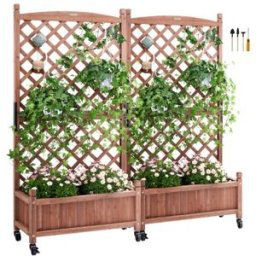 VEVOR Jardinière avec Treillis, Lot de 2 Lit de Jardin Surélevée 75x33x156 cm Bac à Fleur Extérieur Autoportant en Bois avec Trous de Drainage pour Plantes Grimpantes, Fleurs, Jardin, Terrasse, Balcon