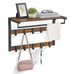 VASAGLE Porte-manteaux mural, Marron Rustique + Noir / 65L cm
