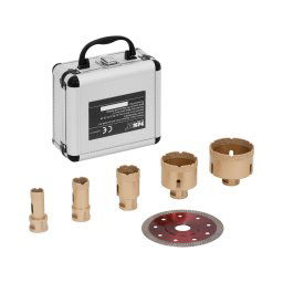 Jeu de couronnes de forage diamantées - pour meuleuses d'angle - 20 / 25 / 35 / 55 / 68 mm - Lame diamantée 115 mm