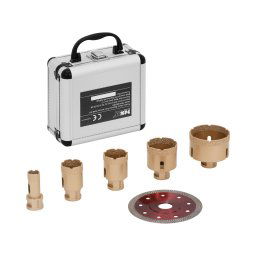 Jeu de couronnes de forage diamantées - pour meuleuses d'angle - 20 / 35 / 40 / 50 / 68 mm - Lame diamantée 115 mm