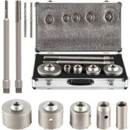 VEVOR Scie Cloche 5PCS Coffret de Scie Trépan 30mm 40mm 65mm 80mm 100mm Trépan Béton en Acier Foret Béton Carbone 2 Mèches 2 Bielles Sds Plus Sds Max