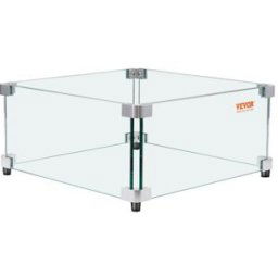 VEVOR Pare-vent pour Foyer à Gaz, 493x493x191 mm Pare-vent en Verre Trempé pour Brasero Écran de Protection Carré Pare-flamme Robuste Coupe-vent Stable Épaisseur 8 mm avec Support de Coin Dur et Pieds