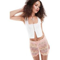 Monki - Short nouÃ© sur l'avant en maille crochetÃ©e effet dÃ©gradÃ© - Rose/orange-Multicolore Multicolore S female