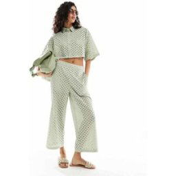 ASOS DESIGN - Jupe-culotte d'ensemble en broderie anglaise - Vert sauge Vert 36 female