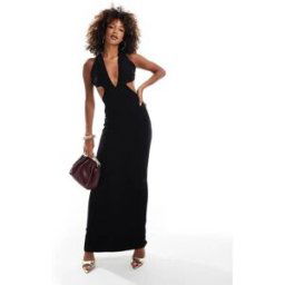 ASOS DESIGN - Robe longue avec encolure amÃ©ricaine plongeante et dÃ©coupes sur les cÃ´tÃ©s - Noir Noir 40 female