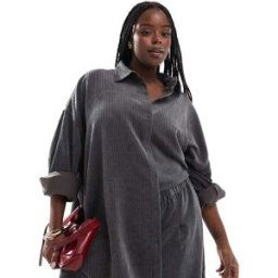 Asos Curve ASOS DESIGN Curve - Chemise d'ensemble oversize en velours cÃ´telÃ© - Gris Gris 52 female