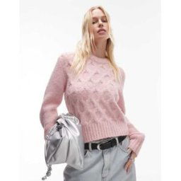 Topshop - Pull en maille torsadÃ©e - Rose clair rose M female