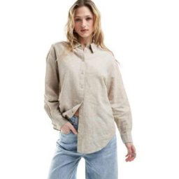 Monki - Chemise oversize en lin mÃ©langÃ© - Beige-Neutral Neutral M female